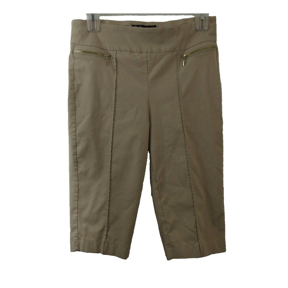 HARVE BENARD Style Crop Capri Pants Sz 16 Khaki Knee Length Stretch Faux Pockets